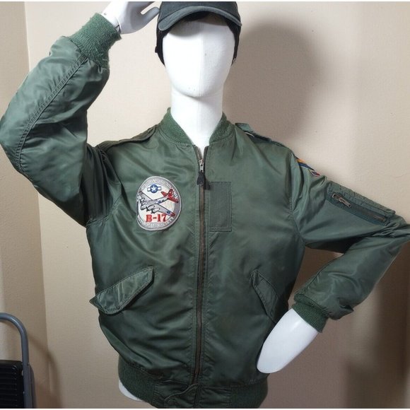 Vtg SPIEWAK USAF Green B-17 EAA Aviation Type L2 Flying L Bomber Jacket victory - Picture 1 of 12